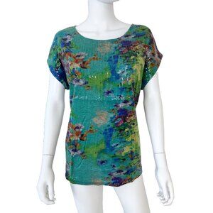 Crosby Green Glittering Floral TeeShirt Short Sleeves size XL